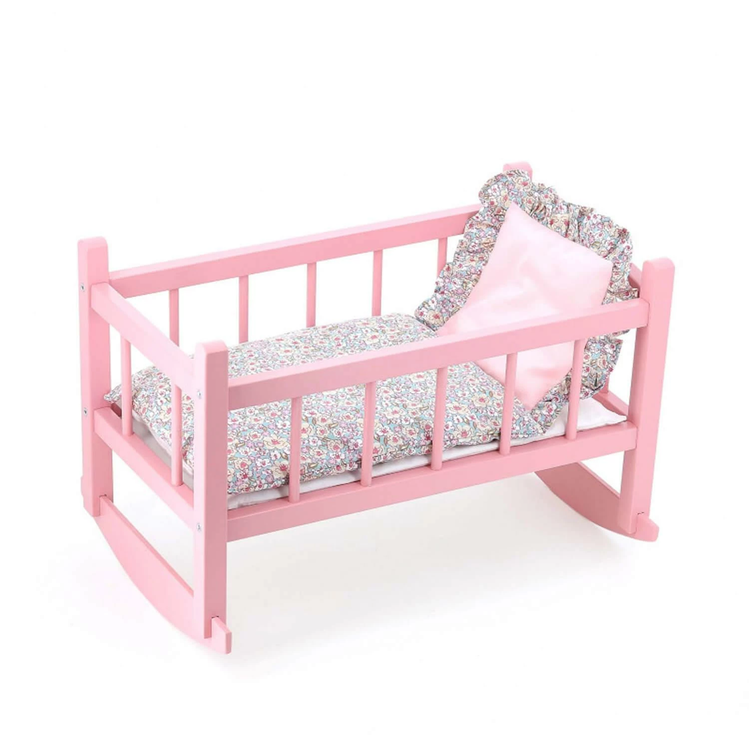 Lit Bercelonnette Pour Poupée 40 Cm : Laqué Rose, Garnissage Vanille-fraise 1 Lit Bercelonnette Pour Poupée 40 Cm : Laqué Rose, Garnissage Vanille-fraise